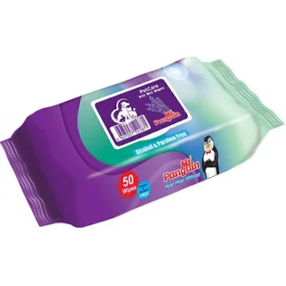 دستمال مرطوب مستر پنگوئن پاکتی درب دار سایز 15*20 رایحه لاوندر 50 برگی